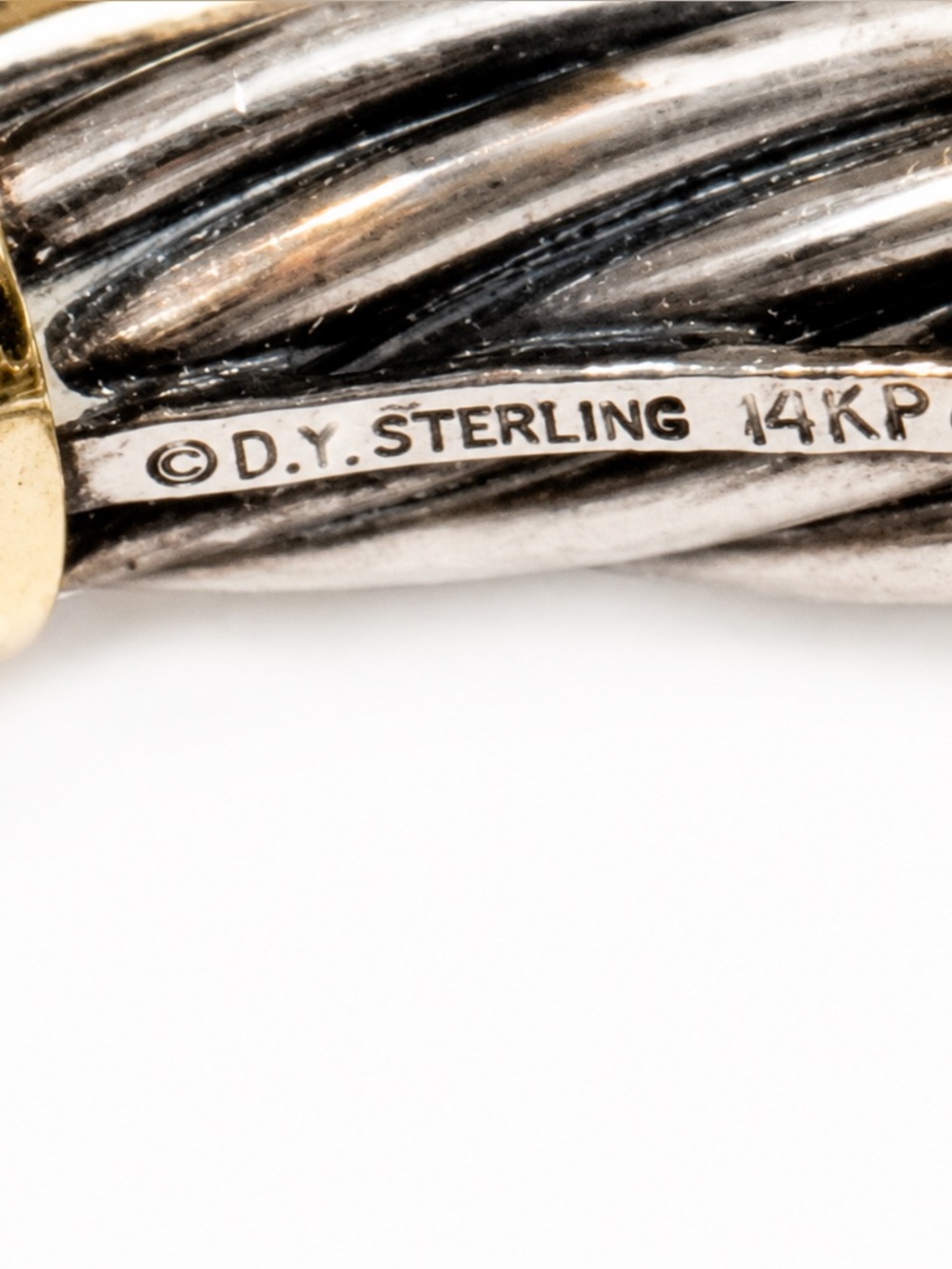 David Yurman Two-Tone Silver and Gold Twisted Cable Bracelet with Green Accent - Picture 8 of 10